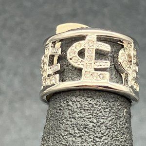 L C Ring Size 4 Silver Rhinestone Chunky Monogram Bling Glam Pinky Mens Ladies